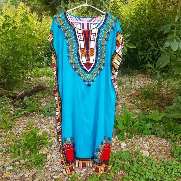 African Boubou/Dashiki dress/kaftan in a pretty deep aqua. - Picture 2 of 8